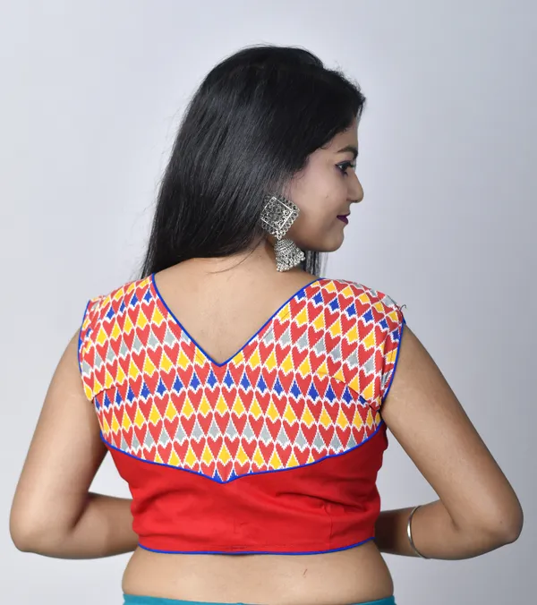 Multicolor_Stitched_V-Neck_Casual_Printed_Cotton_Lycra_Blend_Blouse_For_Women