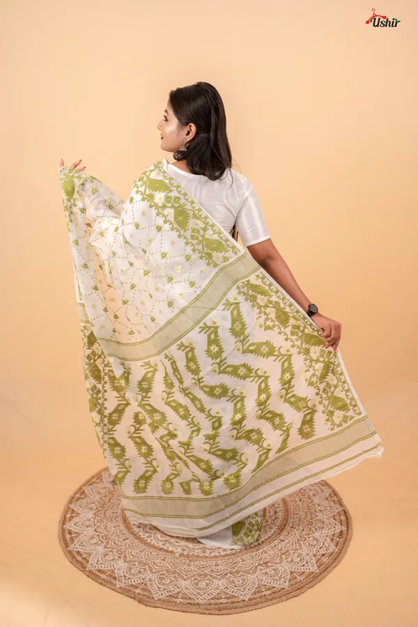 White_&_Green_Dhakai_Jamdani_Saree
