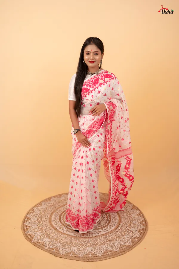 White_&_Pink_Dhakai_Jamdani_Saree