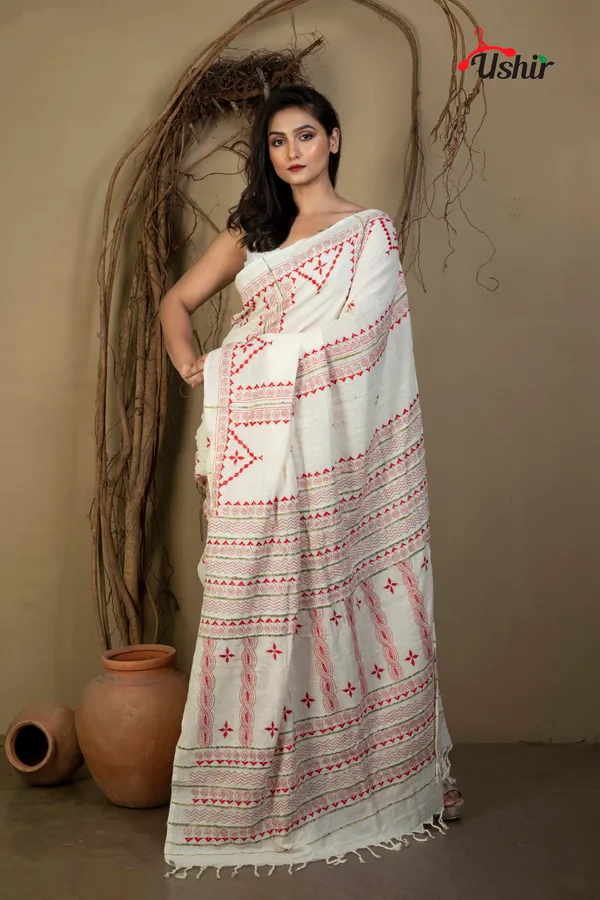 white_cotton_kanthastitch_hand_work_ssaree