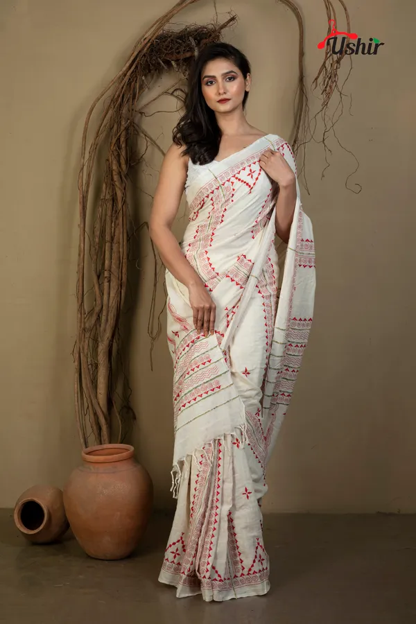 white_cotton_kanthastitch_hand_work_ssaree