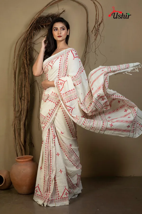 white_cotton_kanthastitch_hand_work_ssaree