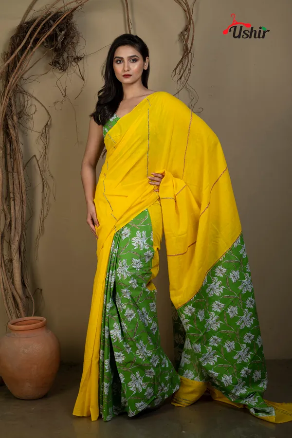 Yellow_Cotton_Printed_Saree