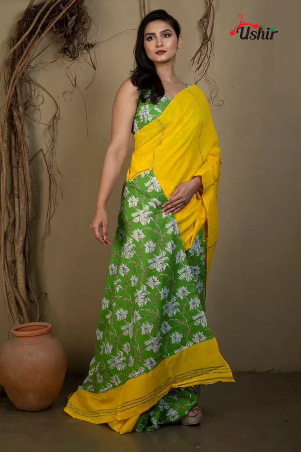 Yellow_Cotton_Printed_Saree