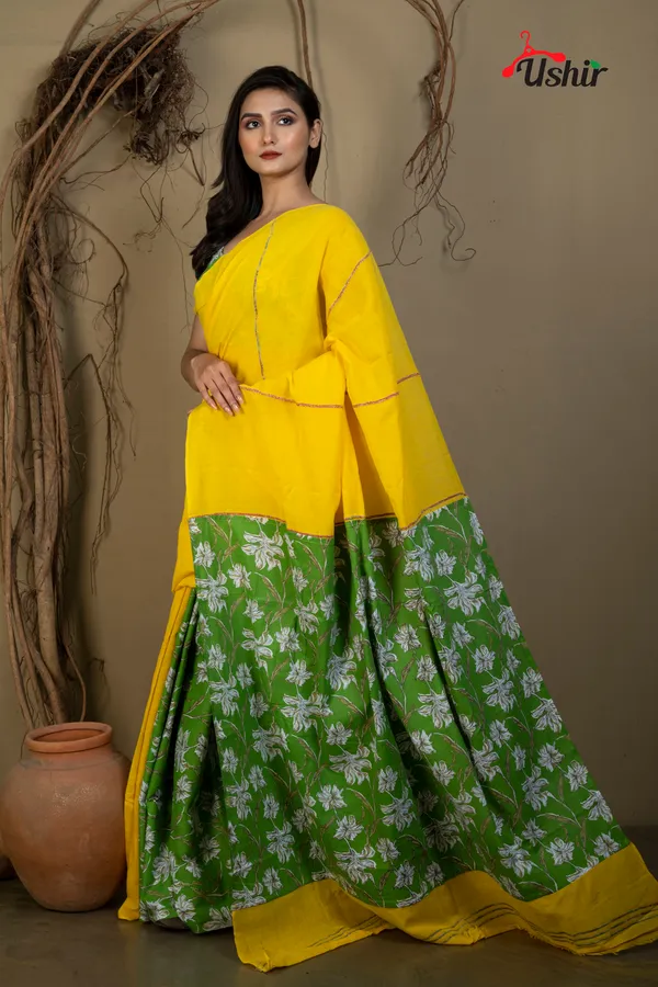 Yellow_Cotton_Printed_Saree