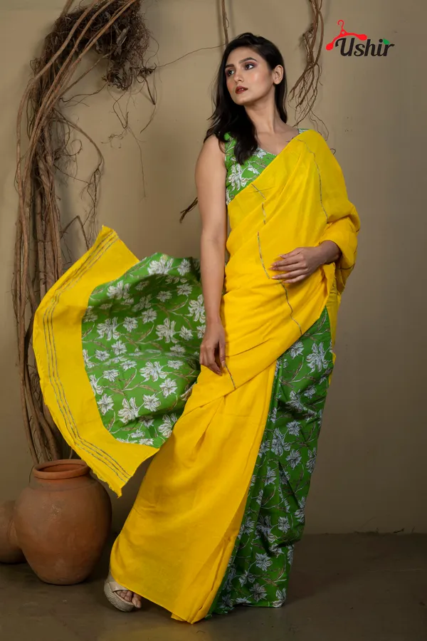Yellow_Cotton_Printed_Saree