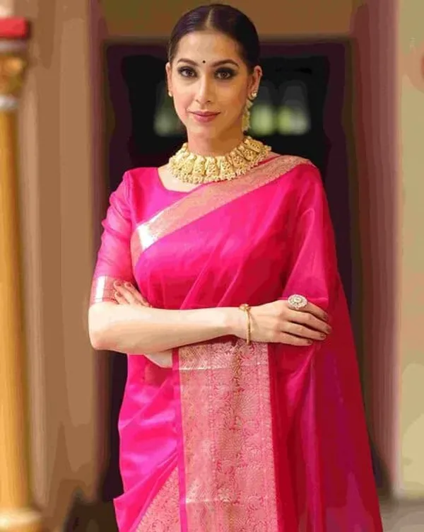 Lovely_Pink_Organza_Weaving_Border_Saree_with_Unstitched_Blouse