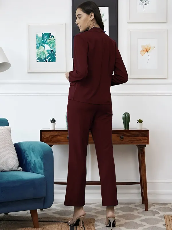 Brown_Elegant_Co-ord_Set_With_Blazer_For_Women