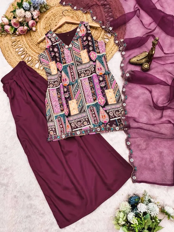Elegant_Embroidered_Kurta_Palazzo_Set_|_Modal_Satin_Kurti_|_Organza_Dupatta_|_Festive_&_Office_Wear