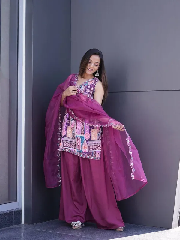 Elegant_Embroidered_Kurta_Palazzo_Set_|_Modal_Satin_Kurti_|_Organza_Dupatta_|_Festive_&_Office_Wear