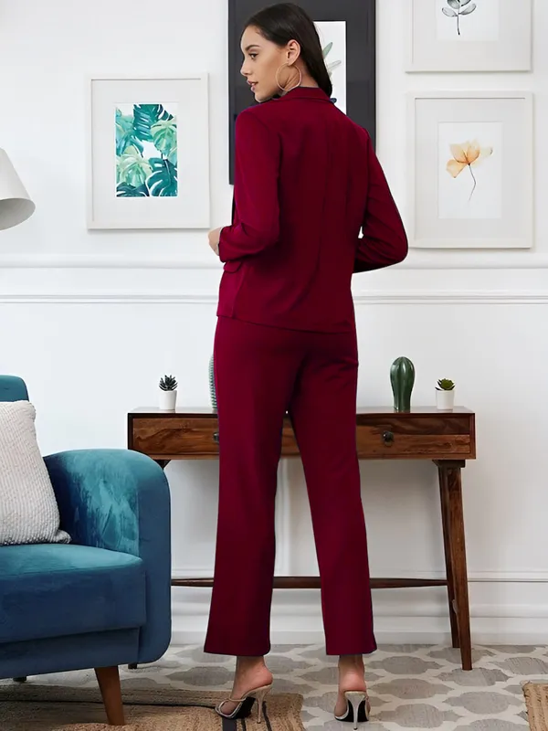 Maroon_Elegant_Co-ord_Set_With_Blazer_For_Women