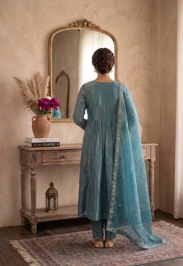 Firozi_Designer_Party_Wear_Kurta_Pants_Set_with_Dupatta_|_Fendi_Satin_|_Embroidered