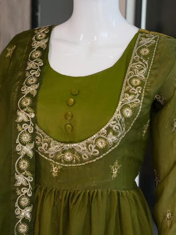 Green_Designer_Party_Wear_Kurta_Pants_Set_with_Dupatta_|_Fendi_Satin_|_Embroidered