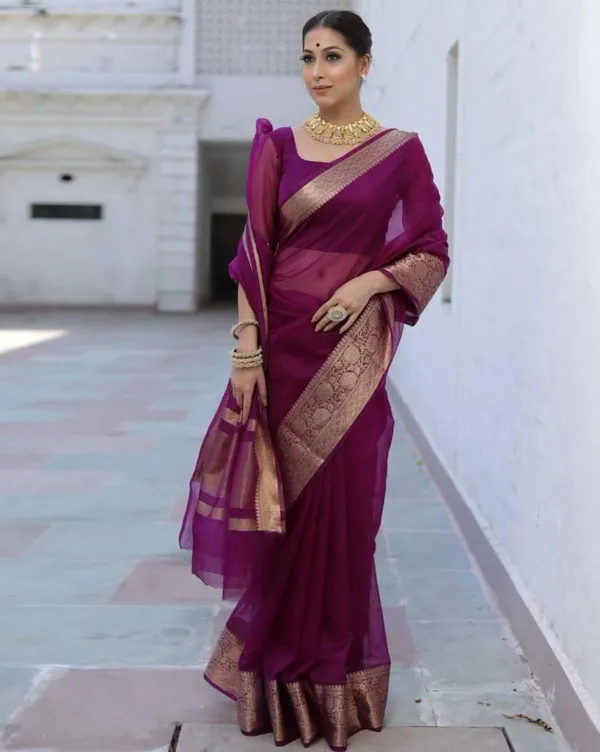 Lovely_Purple_Organza_Weaving_Border_Saree_with_Unstitched_Blouse
