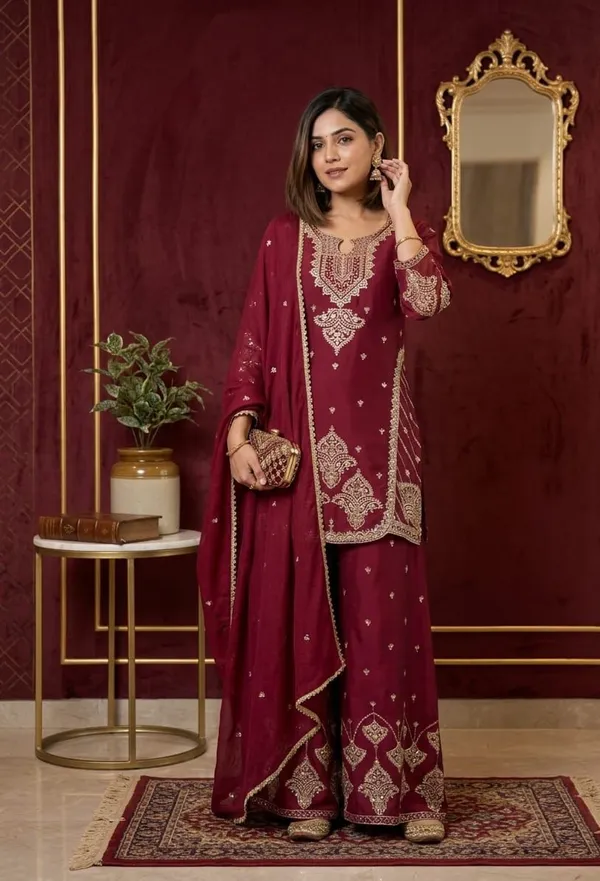 Maroon_Designer_Kurta_Palazzo_Set_with_Dupatta_|_Rangoli_Crush_|_Embroidered_Sequined_|_Maroon_Wine_|_Party_Festive_Wear_