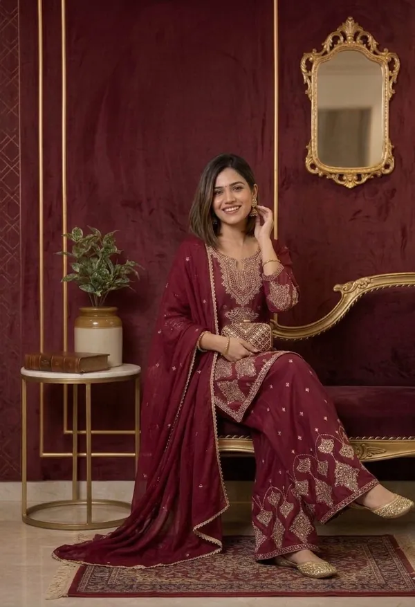 Maroon_Designer_Kurta_Palazzo_Set_with_Dupatta_|_Rangoli_Crush_|_Embroidered_Sequined_|_Maroon_Wine_|_Party_Festive_Wear_