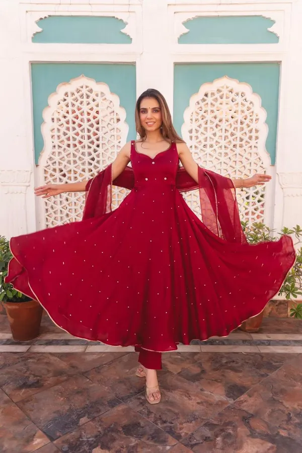Maroon_Georgette_Anarkali_Gown_with_Dupatta