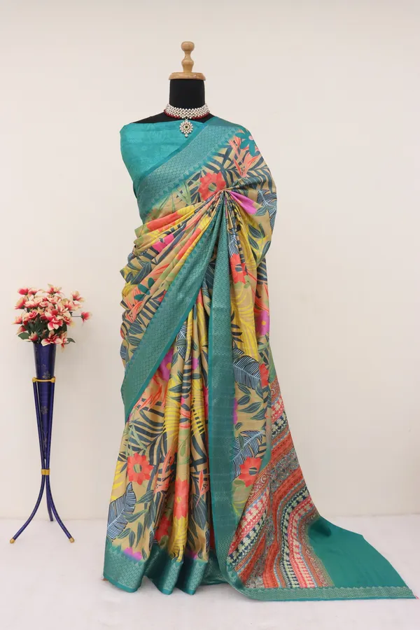 Oceanic_Charm-Teal_Blue_Digital_Printed_Dola_Silk_Saree_with_Woven_Work_Border
