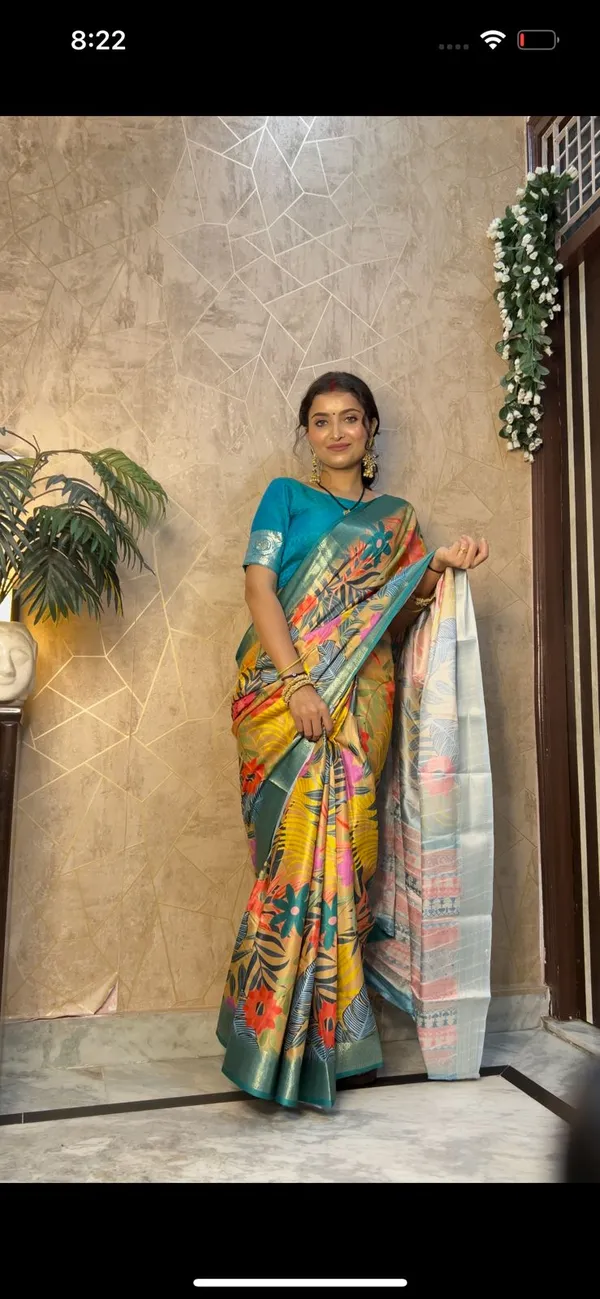 Oceanic_Charm-Teal_Blue_Digital_Printed_Dola_Silk_Saree_with_Woven_Work_Border