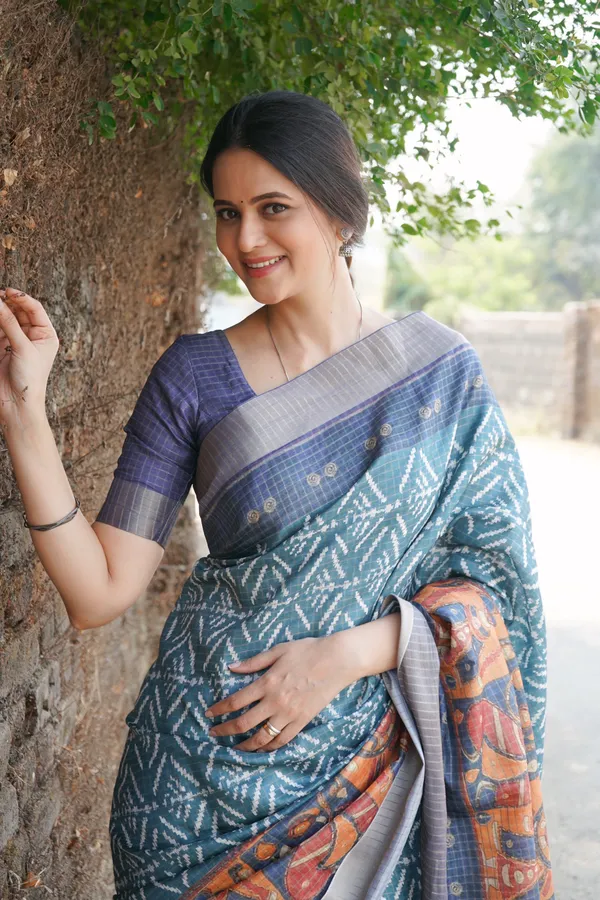 Oceanic_Opulence-Teal_Digital_Printed_Mysore_Silk_Saree_with_Jari_and_Jhalar