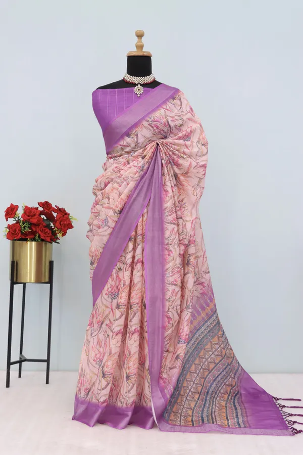 Blushing_Beauty-Rose_Linen_Saree_with_Silver_Jari_Digital_Print_and_Jhallar
