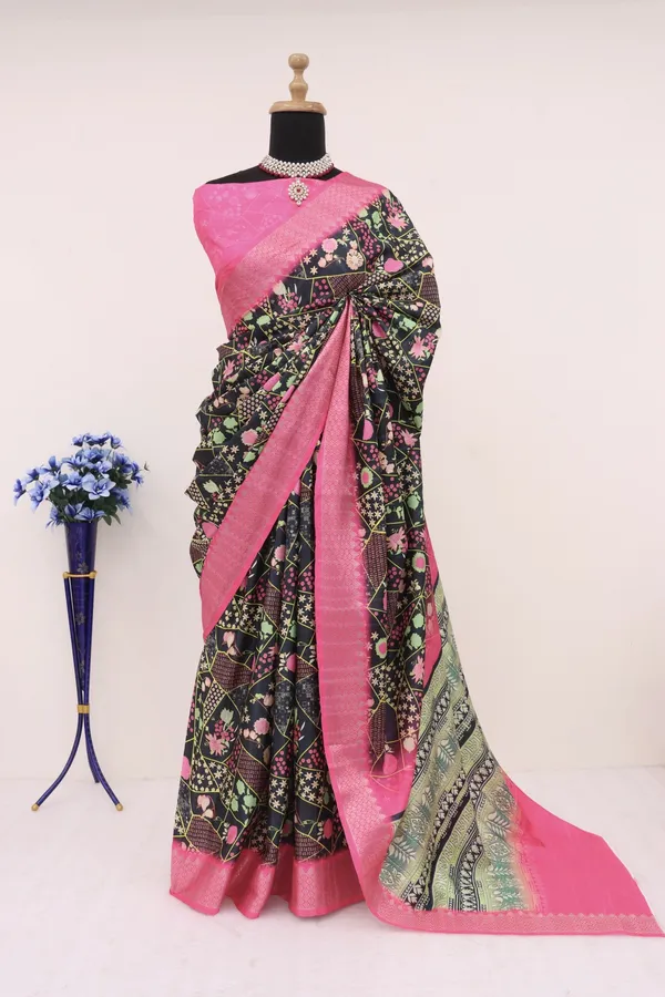 Rosy_Nights-Black_&_Pink_Digital_Printed_Dola_Silk_Saree_with_Woven_Border