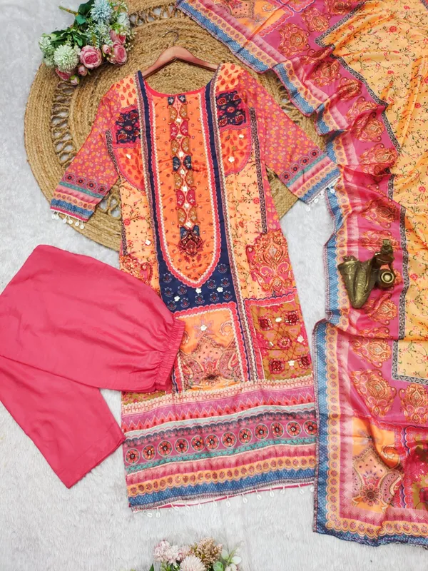 Sunshine_Elegance:_Yellow_Pure_Chinon_Kurta_Set_with_Finset_Gota_&_Cowry_Embroidery