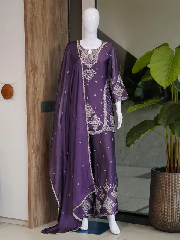 Wine_Designer_Kurta_Palazzo_Set_with_Dupatta_|_Rangoli_Crush_|_Embroidered_Sequined_|_Maroon_Wine_|_Party_Festive_Wear_