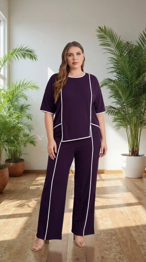 Wine_Trendy_Co-Ord_Sets_|_Round_Neck_Half_Sleeve_Lycra_Knitted_|_Multi-Color_|_Office_&_Festive_Wear