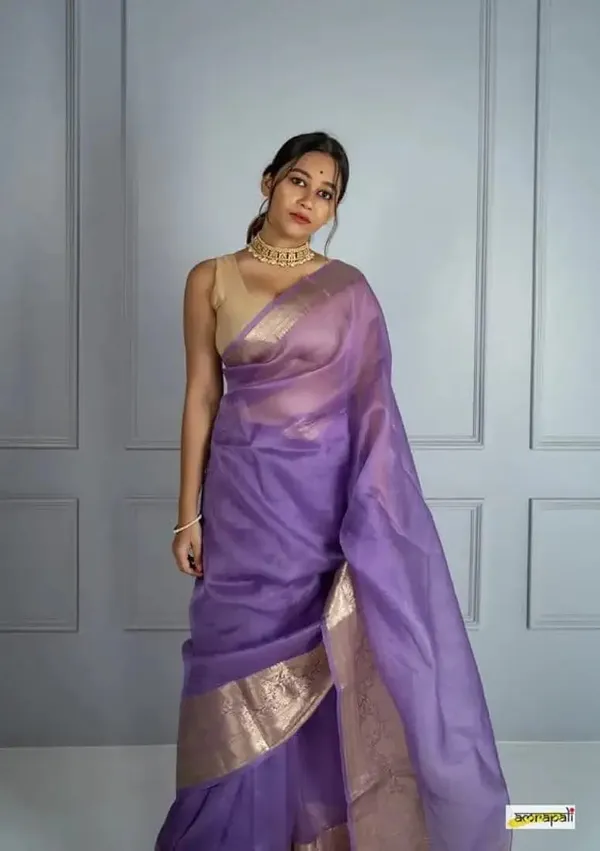 Lovely_Violet_Organza_Weaving_Border_Saree_with_Unstitched_Blouse