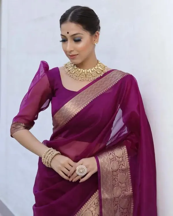 Lovely_Purple_Organza_Weaving_Border_Saree_with_Unstitched_Blouse