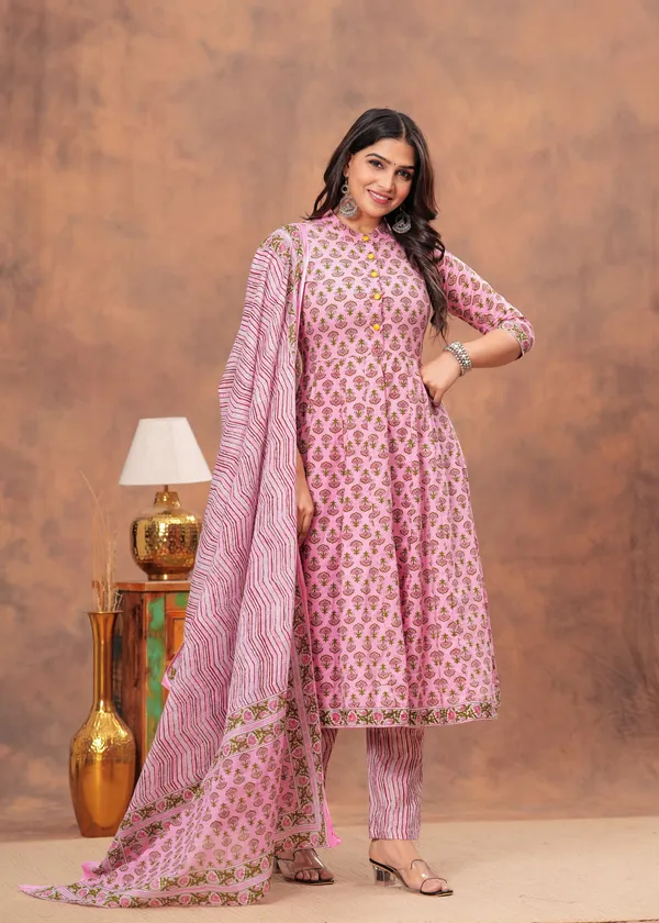 Light_Pink_Anarkali__Kurti_Pant_set_With_Dupatta