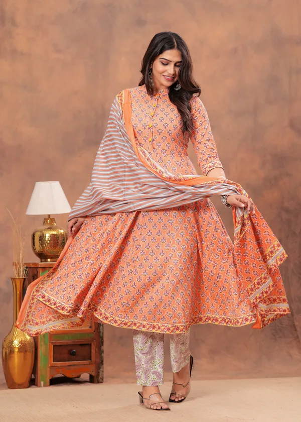 Light_Orange_colour_Anarkali__Kurti_Pant_set_With_Dupatta