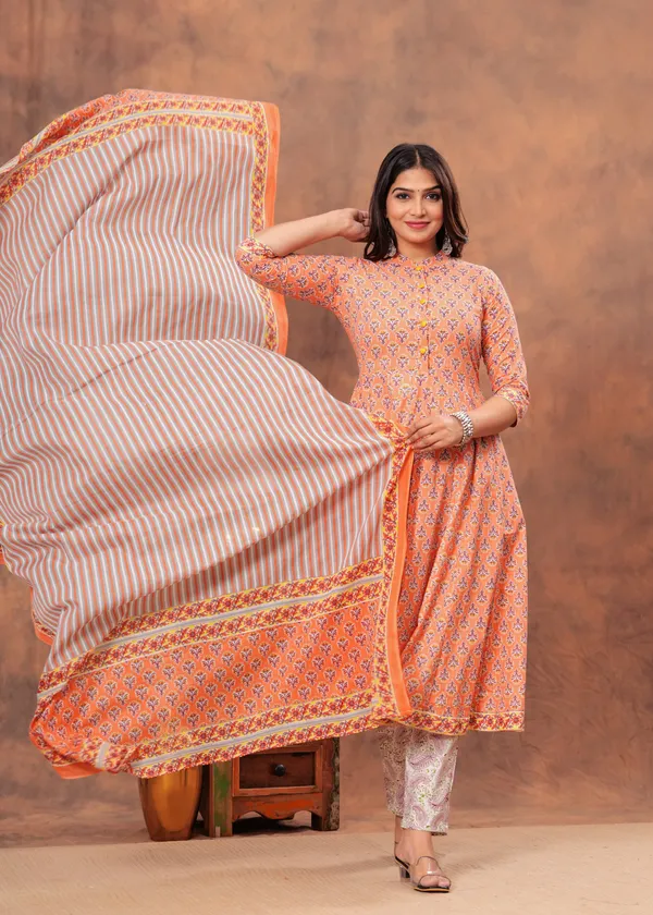 Light_Orange_colour_Anarkali__Kurti_Pant_set_With_Dupatta