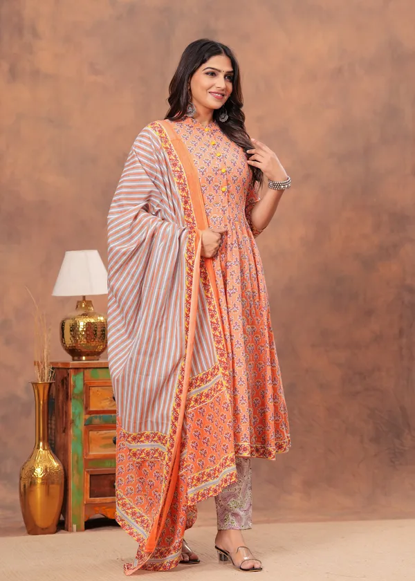 Light_Orange_colour_Anarkali__Kurti_Pant_set_With_Dupatta