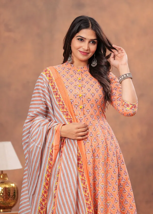 Light_Orange_colour_Anarkali__Kurti_Pant_set_With_Dupatta