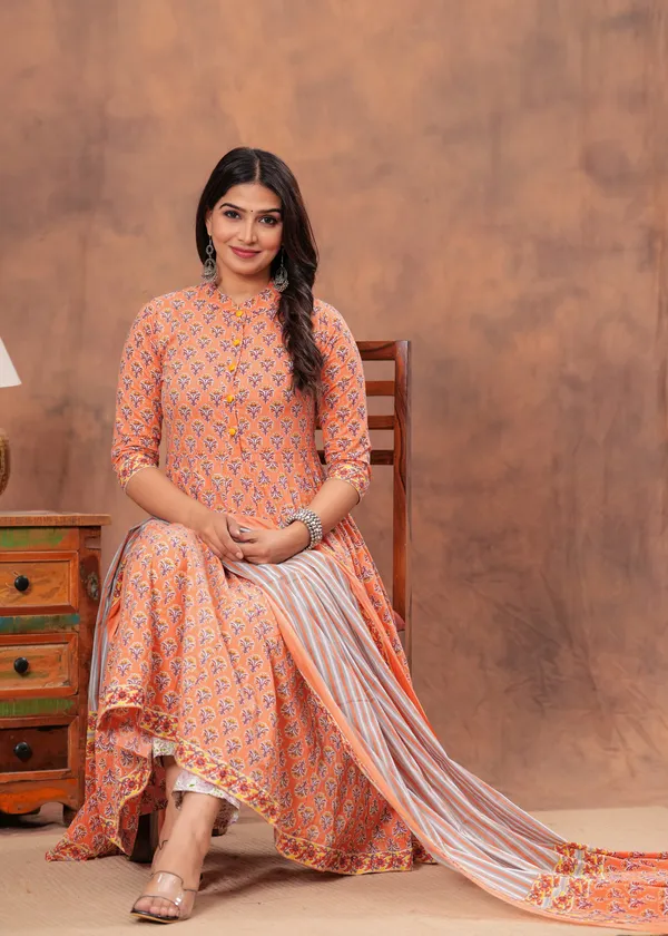 Light_Orange_colour_Anarkali__Kurti_Pant_set_With_Dupatta