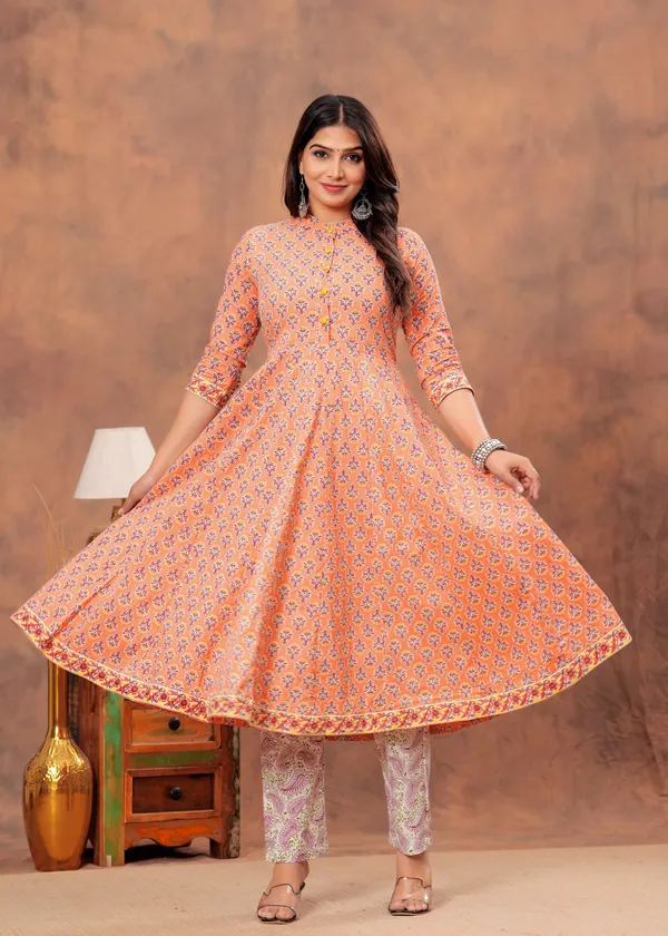 Light_Orange_colour_Anarkali__Kurti_Pant_set_With_Dupatta