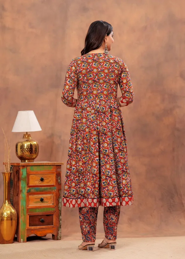 Dark_orange_&_off_white_Anarkali__Kurti_Pant_set_With_Dupatta
