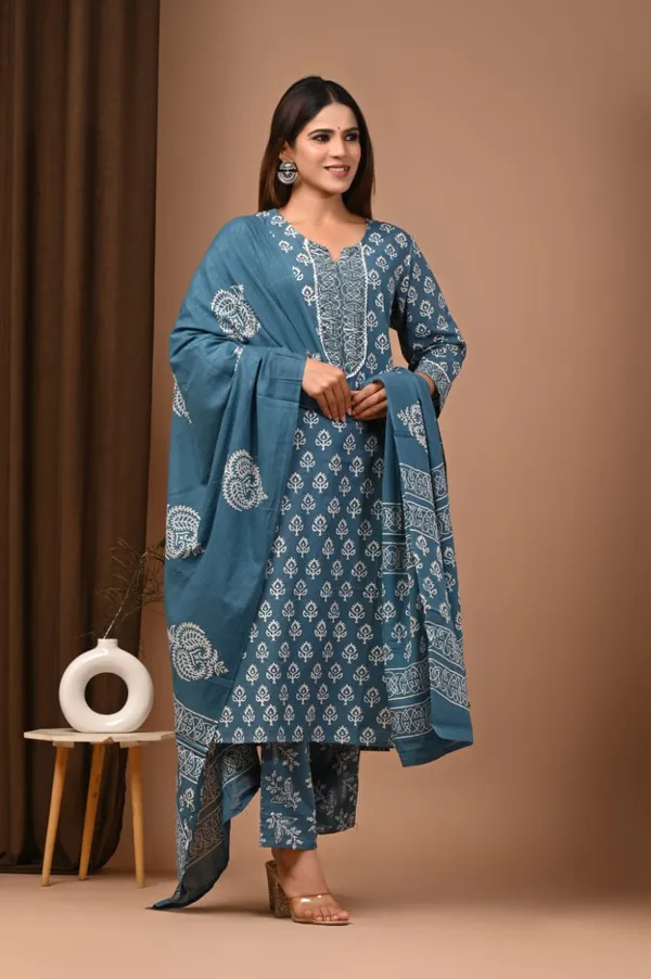 Tale_Blue_with_White_colour_Pure_Cotton_Suit_with_Mulmul_Duptta_(3_Piece)