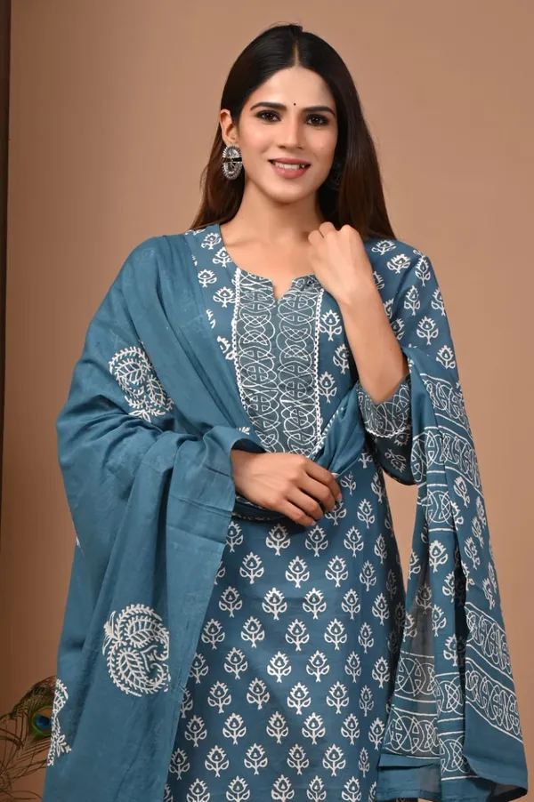Tale_Blue_with_White_colour_Pure_Cotton_Suit_with_Mulmul_Duptta_(3_Piece)