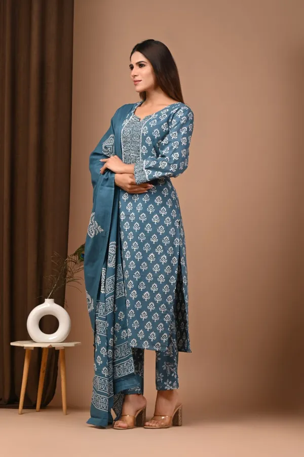 Tale_Blue_with_White_colour_Pure_Cotton_Suit_with_Mulmul_Duptta_(3_Piece)