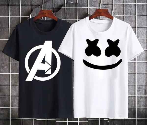 Pack_Of_2_Black_&_White_Polyester_Graphic_Print_T-Shirt_For_Men