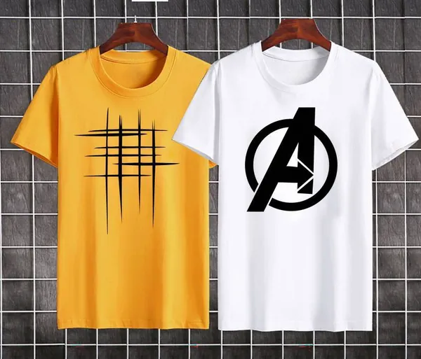 Pack_Of_2_Yellow_&_White_Polyester_Graphic_Print_T-Shirt_For_Men