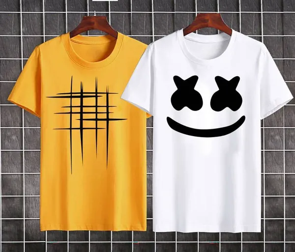 Pack_Of_2_Yellow_&_White_Polyester_Graphic_Print_T-Shirt_For_Men
