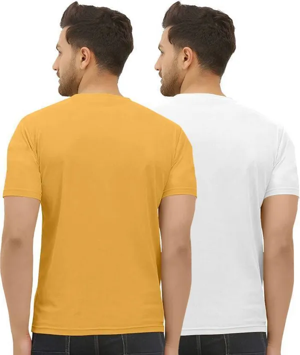 Pack_Of_2_Yellow_&_White_Polyester_Graphic_Print_T-Shirt_For_Men