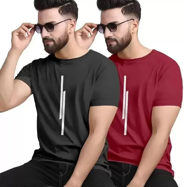 Pack_Of_2_Black_&_Maroon__Self_Design_Polyester_Round_Neck_T-Shirt_For_Men