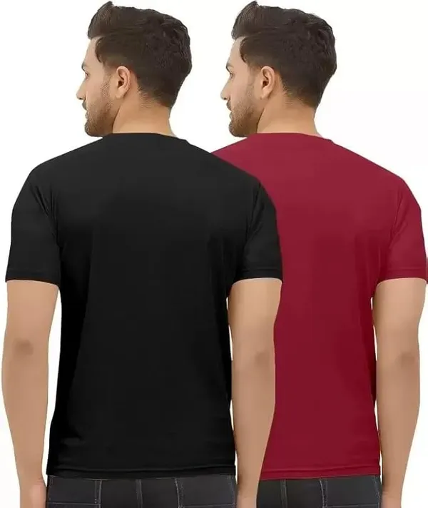 Pack_Of_2_Black_&_Maroon__Self_Design_Polyester_Round_Neck_T-Shirt_For_Men