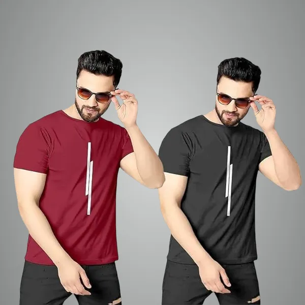 Pack_Of_2_Black_&_Maroon__Self_Design_Polyester_Round_Neck_T-Shirt_For_Men