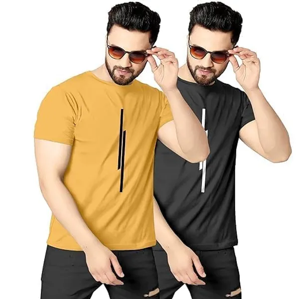 Pack_Of_2_Black_&_Mustard_Polyester_Graphic_Print_T-Shirt_For_Men